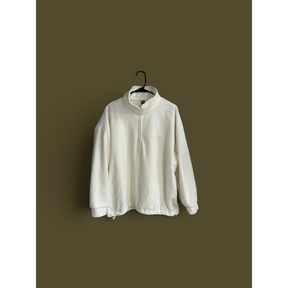 Dazy Cream Quarter Zip Fleece Pullover Drawstring Hem Large